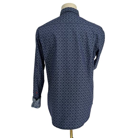 Robert Graham Woven Button Front Long Sleeve Shirt Diamante NavyAbstract Print M - Picture 3 of 8